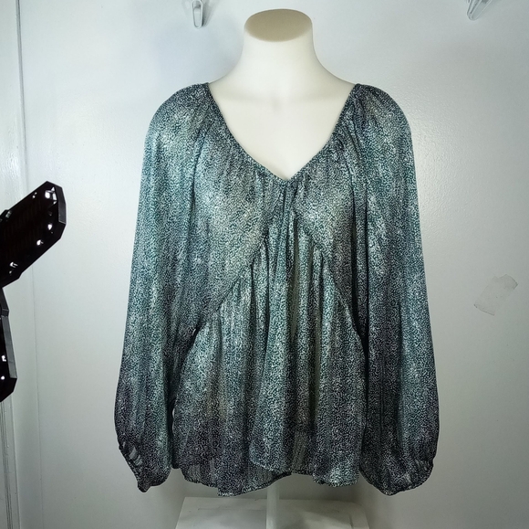 Bucket List Teal Sheer Shimmer Top Sz Lg - Picture 4 of 10